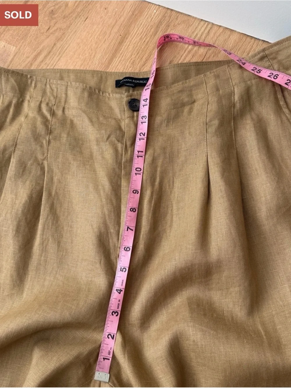 Banana Republic 100% Linen High Rise Pleated Wide Leg Pants Iced Latte 20 Short